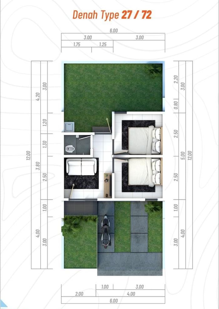 foto denah rumah tipe 27/72 perumahan Griya Berlian indah