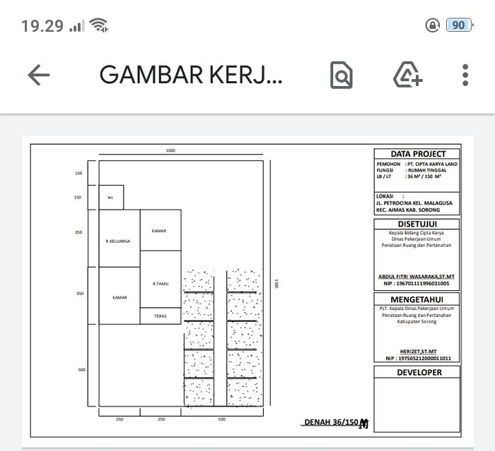 foto denah rumah tipe rumah tapak perumahan MUTIARA REGENCY II