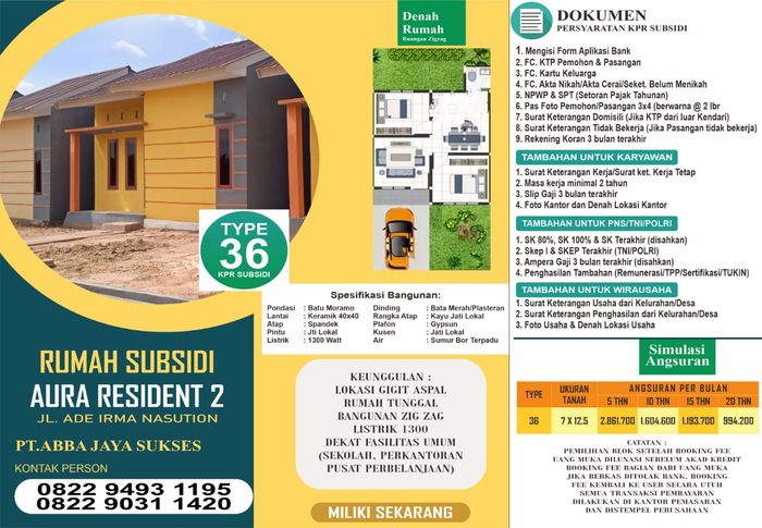 foto denah rumah tipe 36 perumahan Aura Residence 2