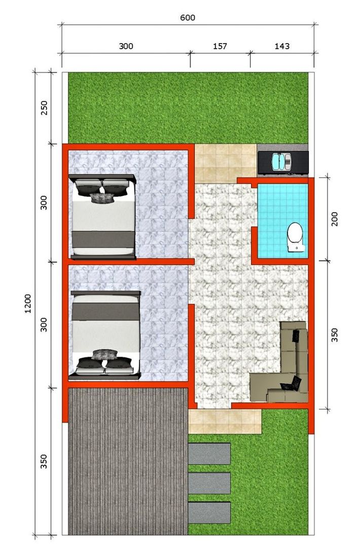 foto denah rumah tipe 36/72 perumahan GRAND CIKONENG ASRI