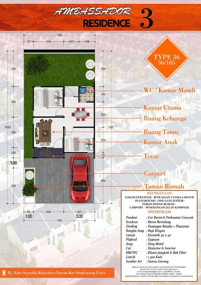 foto denah rumah tipe 36 perumahan AMBASSADOR RESIDENCE 3 TAHAP 3