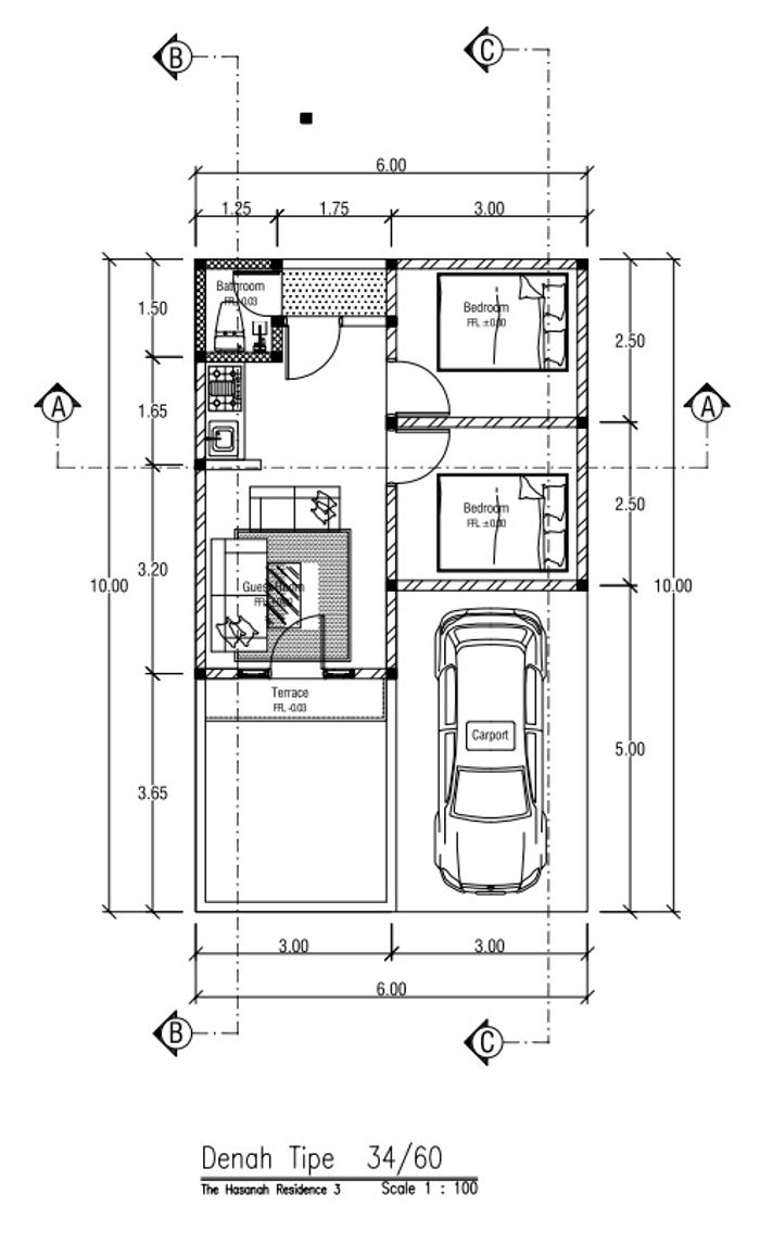 foto denah rumah tipe 34 perumahan The Hasanah Residence 3 (Cluster Adara Park)