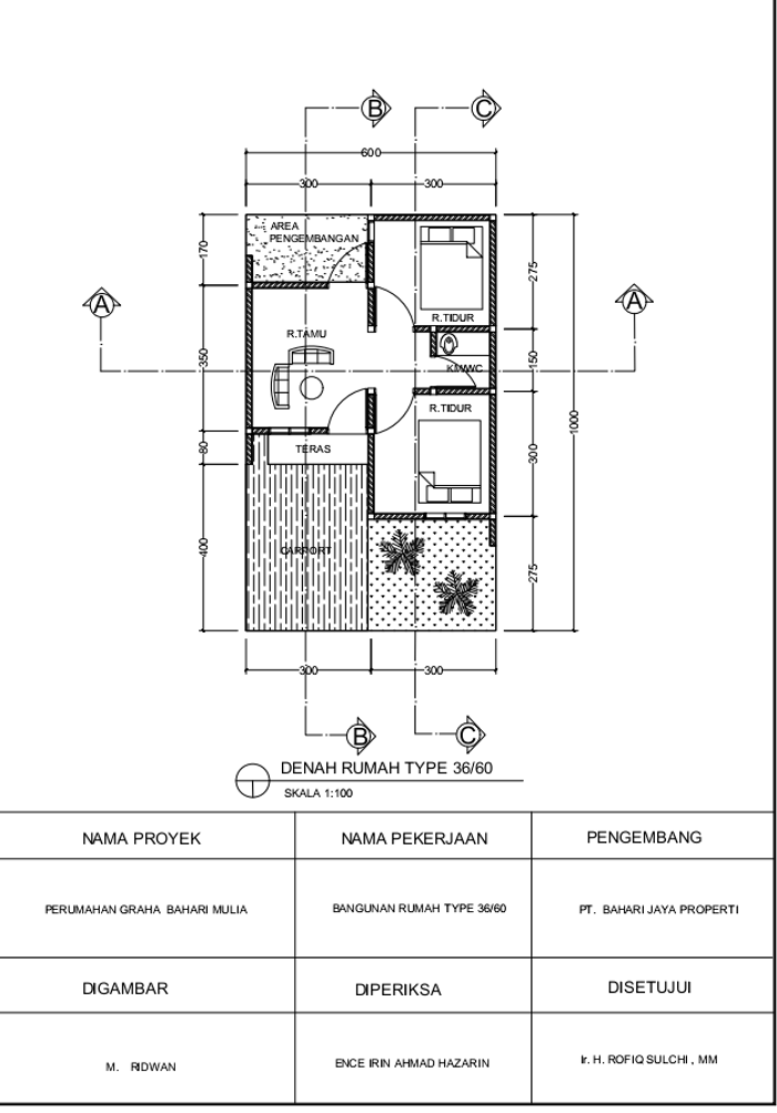 foto denah rumah tipe 36/60M2 perumahan GRAHA BAHARI MULIA IV