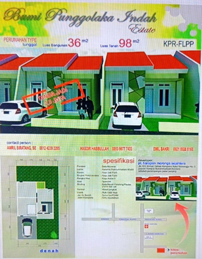 foto denah rumah tipe 36 perumahan Bumi Punggolaka Indah tahap 2