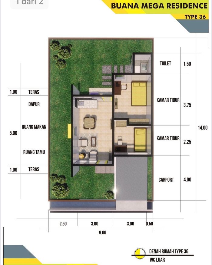 foto denah rumah tipe 36 perumahan BAMEGA TOWN HOUSE 2