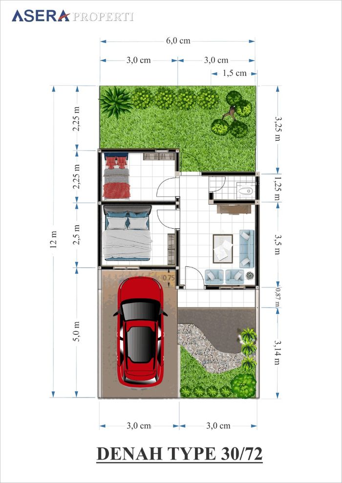 foto denah rumah tipe 30/72 perumahan BUKIT ASERA.