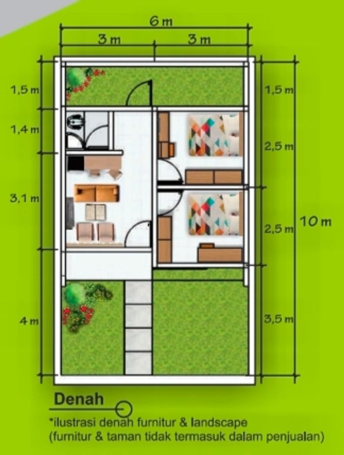 foto denah rumah tipe 30/60 perumahan Taman Ria Persada Setu 1