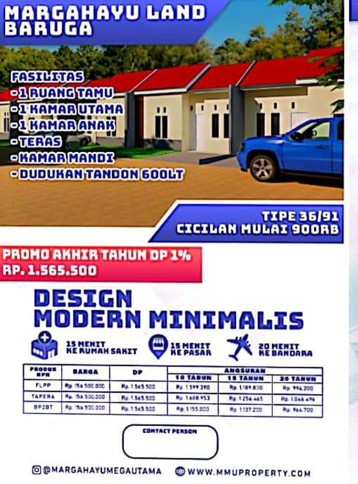 foto tampak rumah tipe 36/91 perumahan MARGAHAYU LAND BARUGA