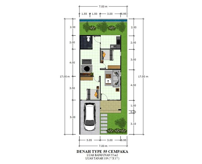 foto denah rumah tipe 55/119 perumahan STONERISE CEMPAKA 2