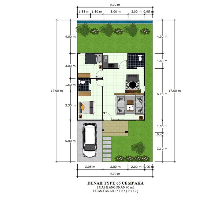 foto denah rumah tipe 65/153 perumahan STONERISE CEMPAKA 2