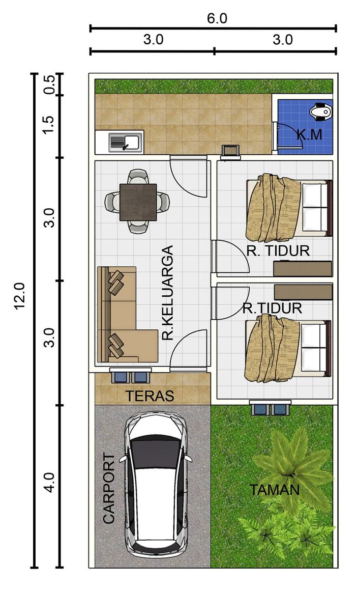 foto denah rumah tipe 36/72 perumahan Perdana Residence 3
