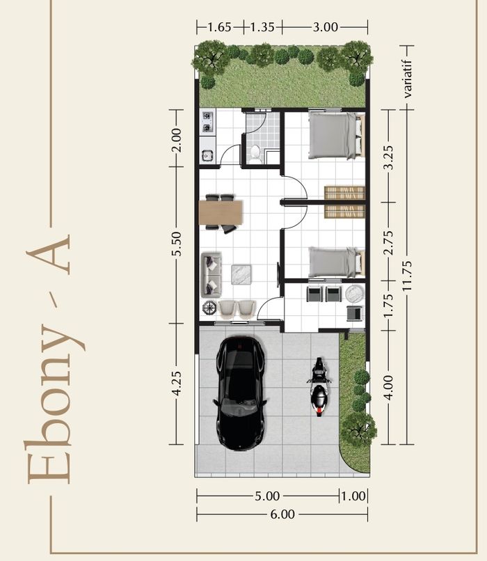 foto denah rumah tipe EBONY A perumahan DIPONEGORO REGENCY
