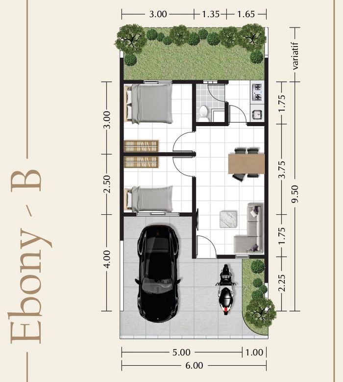 foto denah rumah tipe EBONY B perumahan DIPONEGORO REGENCY