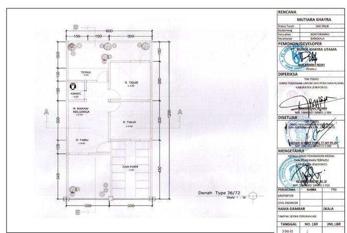 foto denah rumah tipe 36/72 perumahan MUTIARA KHAYRA