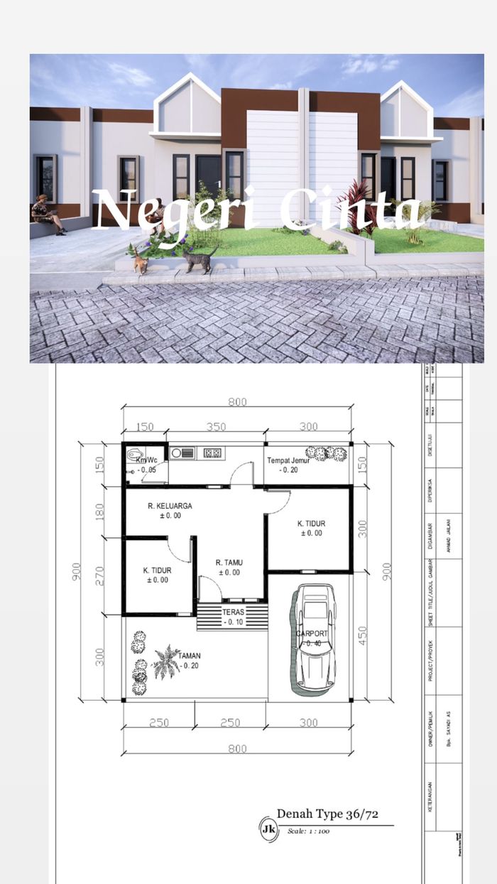 foto denah rumah tipe 36/72 perumahan Alam Cinta Residence