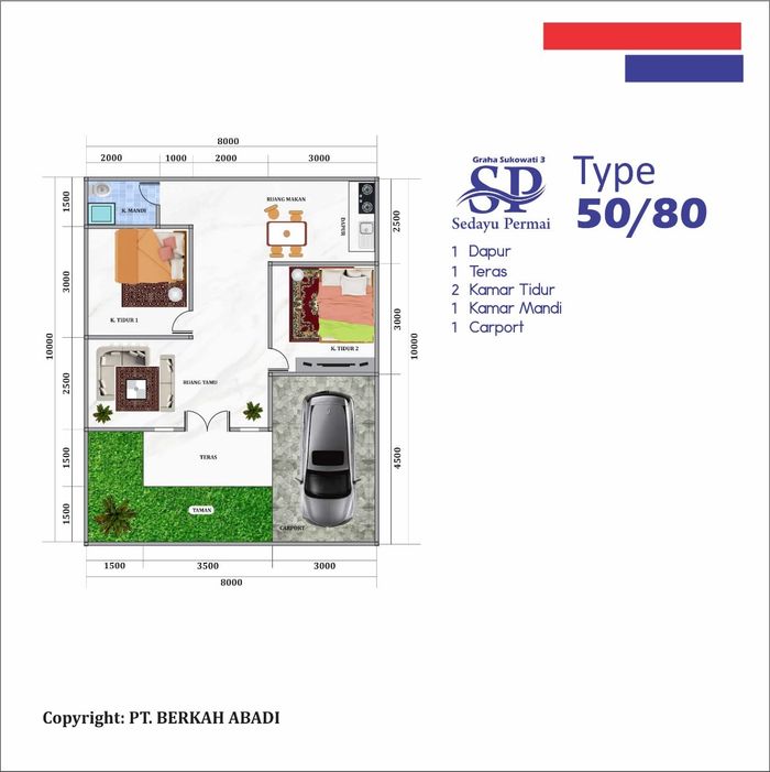 foto denah rumah tipe 50 perumahan GRAHA SUKOWATI 3 SEDAYU PERMAI