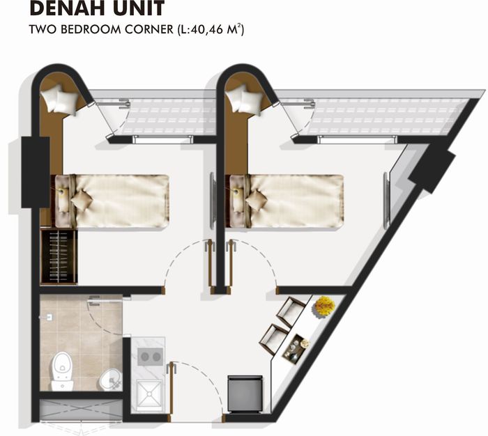 foto denah rumah tipe 2 BEDROOM BLOK D perumahan BEGAWAN APARTMENT