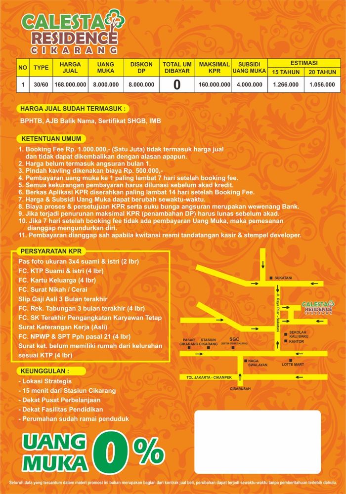 foto denah rumah tipe subsidi perumahan CALESTA RESIDENCE 4