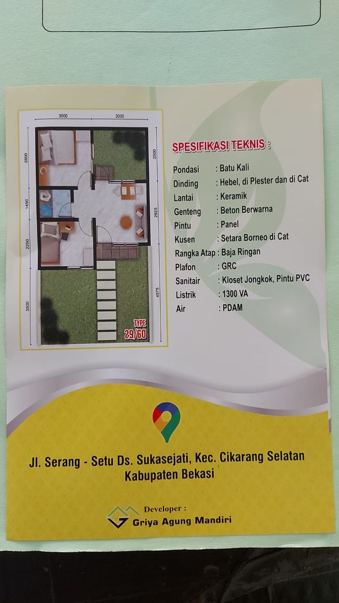 foto denah rumah tipe 29/60 perumahan TAMAN CIKARANG INDAH 2 EXT