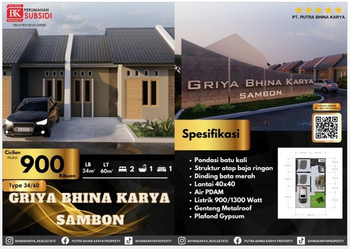 foto tampak rumah tipe 34/60 perumahan GRIYA BHINA KARYA SAMBON