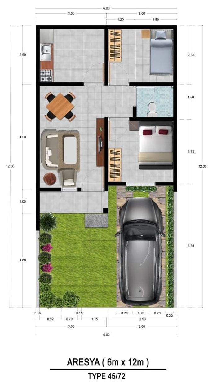 foto denah rumah tipe ARESYA perumahan ARCADIA RESIDENCE