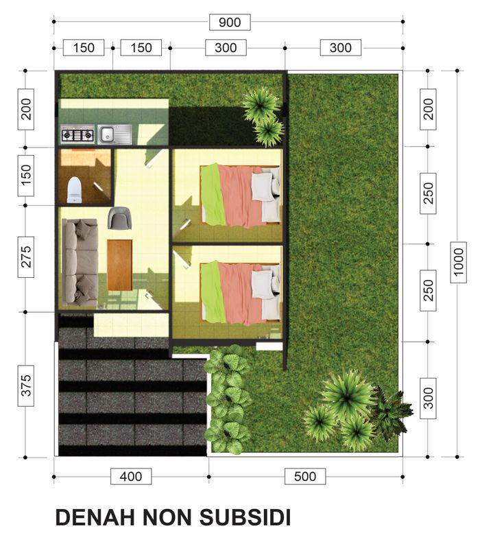 foto denah rumah tipe 36/90 perumahan BERKAH CARINGIN GARDEN
