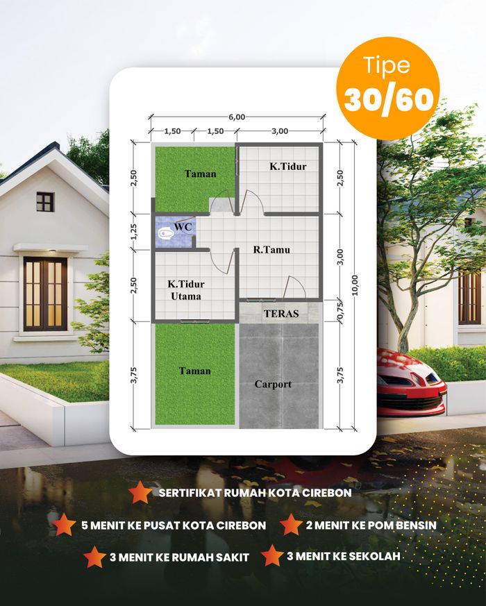 foto denah rumah tipe 30/60 perumahan ALANA VILLAGE KEBON BARU