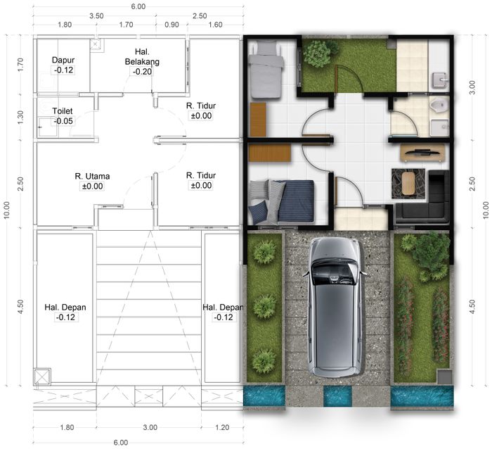 foto denah rumah tipe 26/60 R6 per 5 Feb 2023 perumahan ALAM SANGGAR INDAH EXTENSION