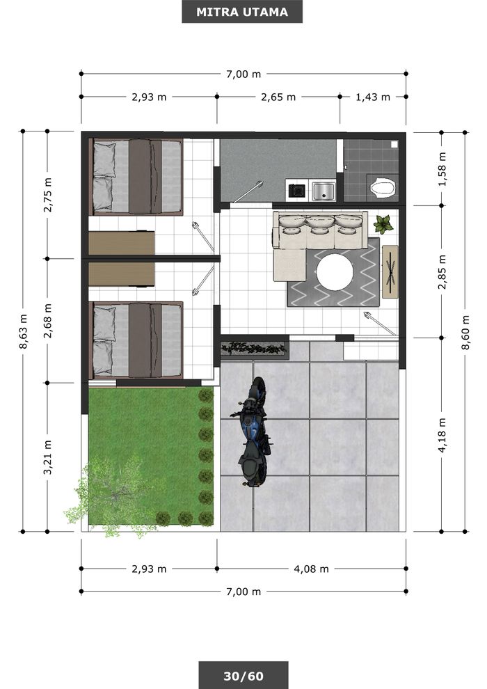 foto denah rumah tipe 30/60 perumahan PERUMAHAN MITRA UTAMA RESIDENCE 1