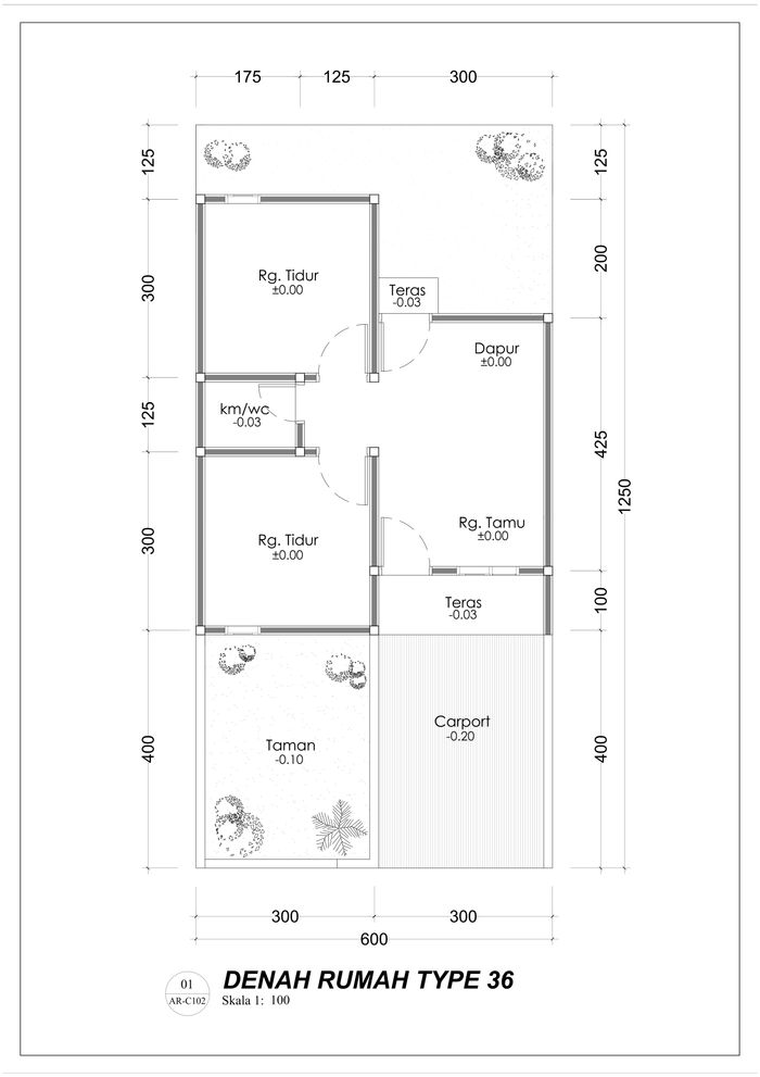 foto denah rumah tipe 36/75 perumahan ANDALUSIA RESIDENCE TAHAP 2