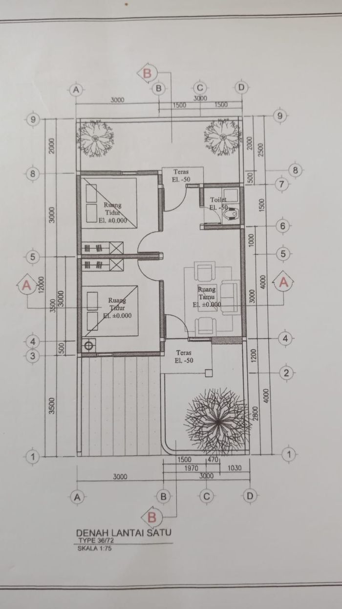 foto denah rumah tipe 36/72 perumahan TIRTA CARINGIN PERMAI 2
