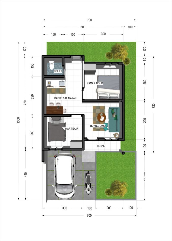 foto denah rumah tipe 36 perumahan Aurora Residence