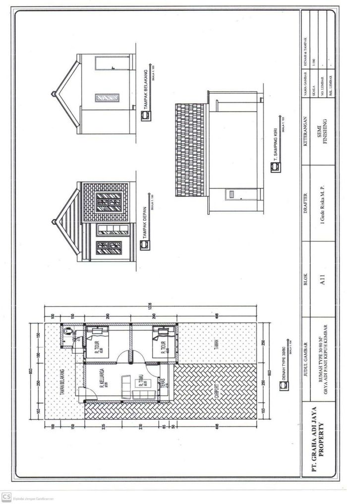 foto denah rumah tipe 30/80 perumahan GRYA ADI PANJI KEPUH KEMBAR