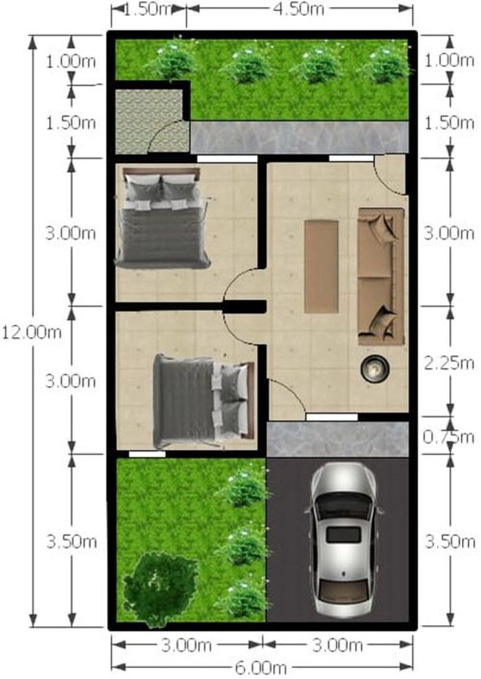 foto denah rumah tipe SUBSIDI 75 perumahan PERUMAHAN BARUGA ININNAWA RESIDENCE