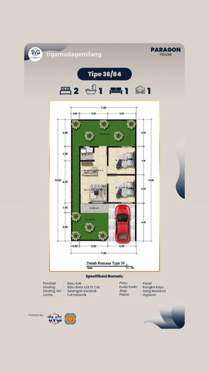 foto denah rumah tipe 36/84 perumahan PARAGON HOUSE