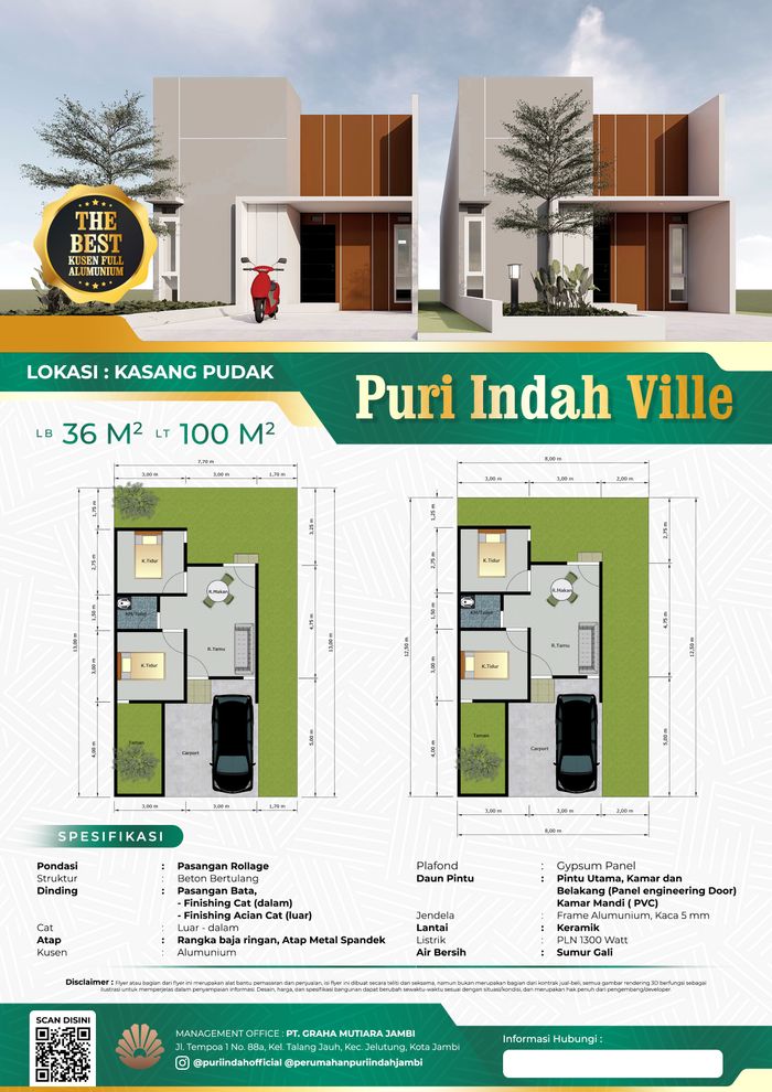 foto tampak rumah tipe 36 perumahan PURI INDAH VILLE