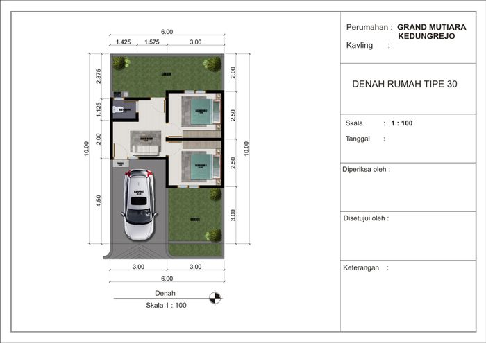 foto denah rumah tipe 30 perumahan Grand Mutiara Kedungrejo