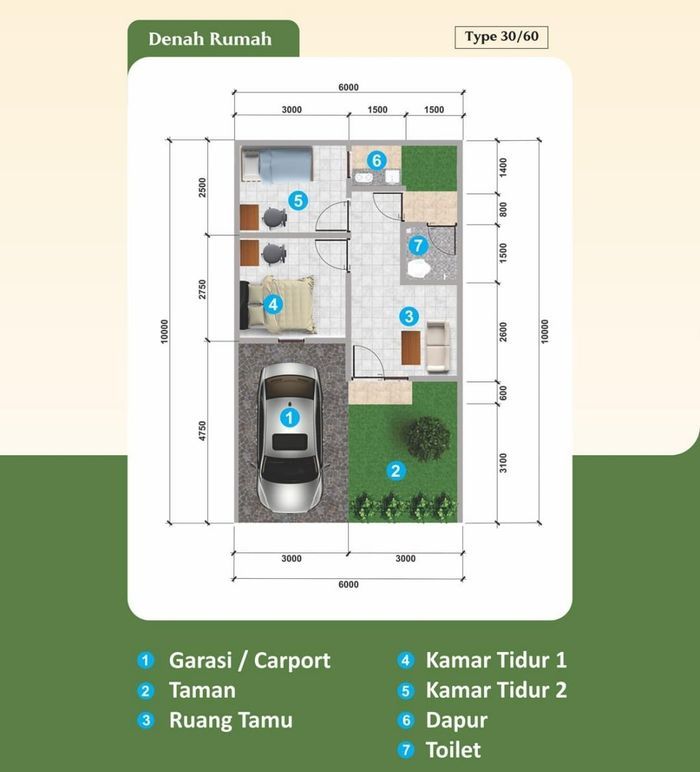 foto denah rumah tipe 30/60 perumahan MARISON REGENCY POLOKARTO