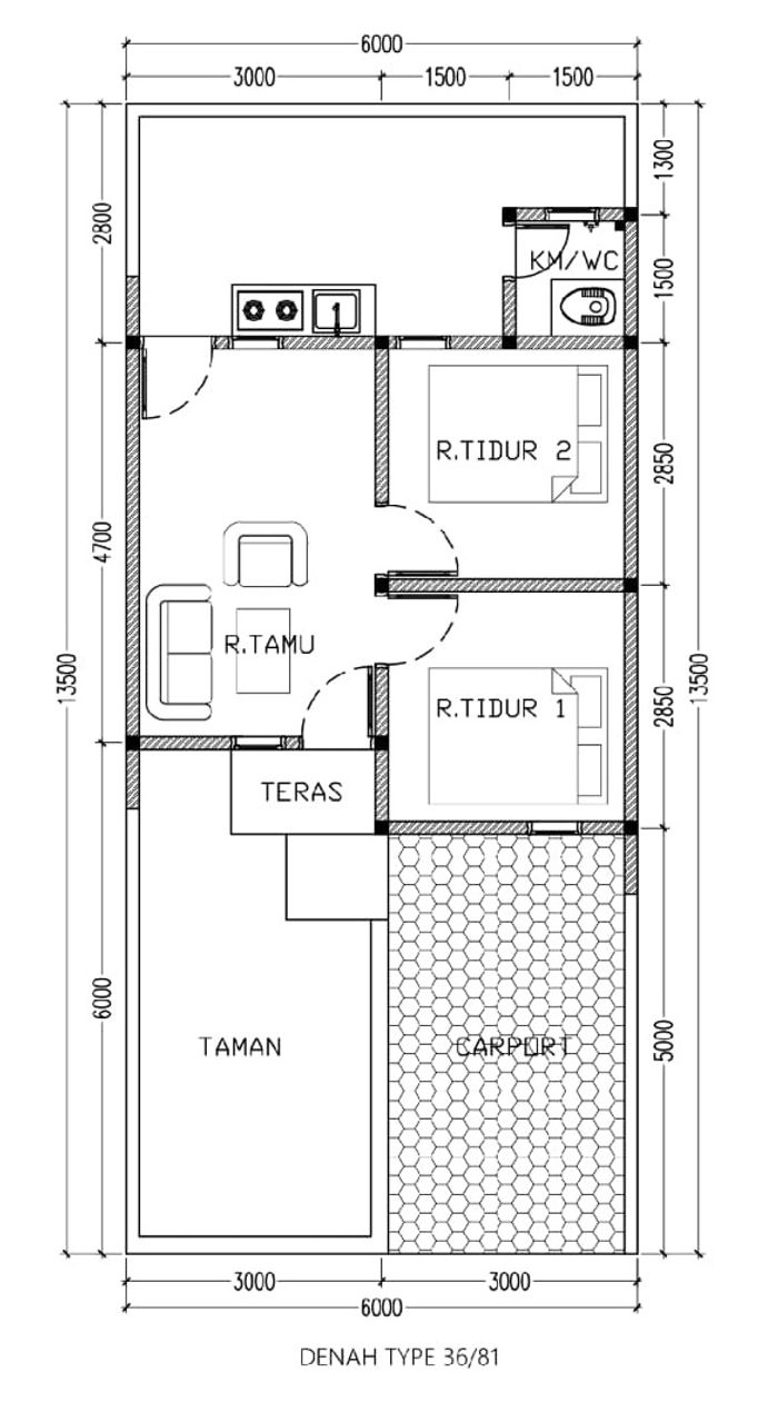 foto denah rumah tipe 36/81 perumahan CENDANA RESIDENCE 3