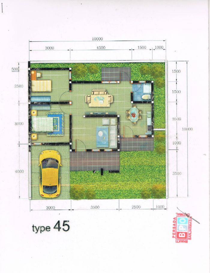 foto denah rumah tipe 45 perumahan Megarosadela Kintap Residence