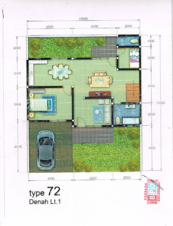 foto denah rumah tipe 72 perumahan Megarosadela Kintap Residence