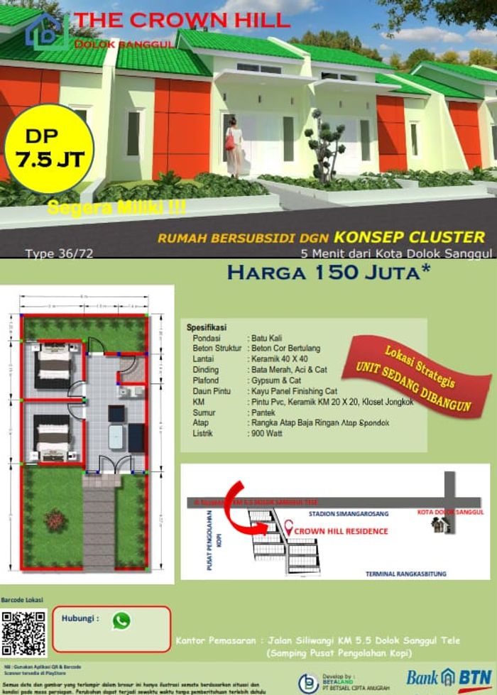 foto tampak rumah tipe 36/72 perumahan The Crown Hill Residence