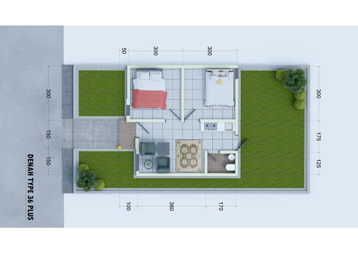 foto denah rumah tipe 36 perumahan BOUGENVILLE RESIDENCE ANAK AIR