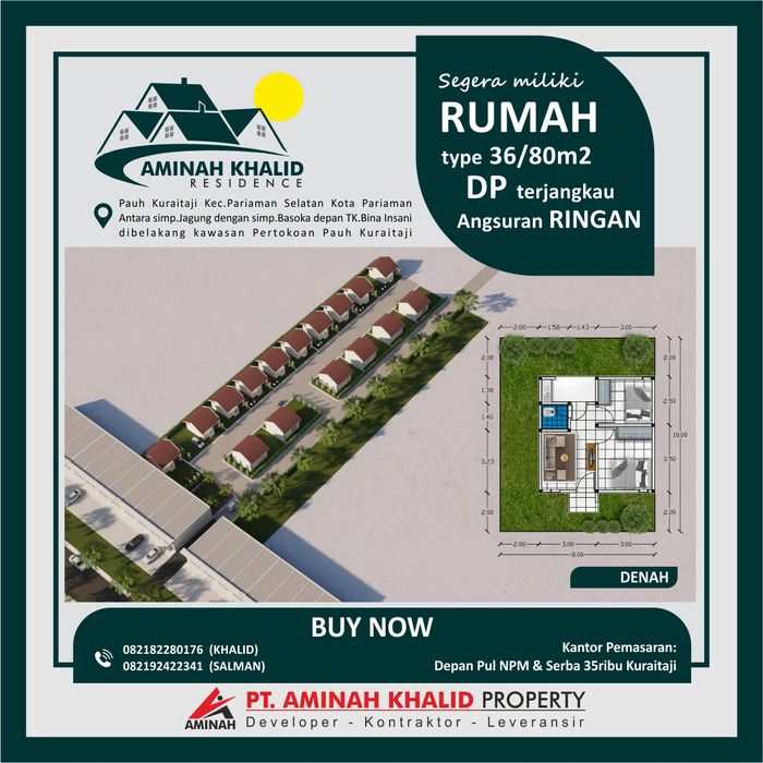 foto denah rumah tipe 36/80m2 perumahan AMINAH KHALID RESIDENCE