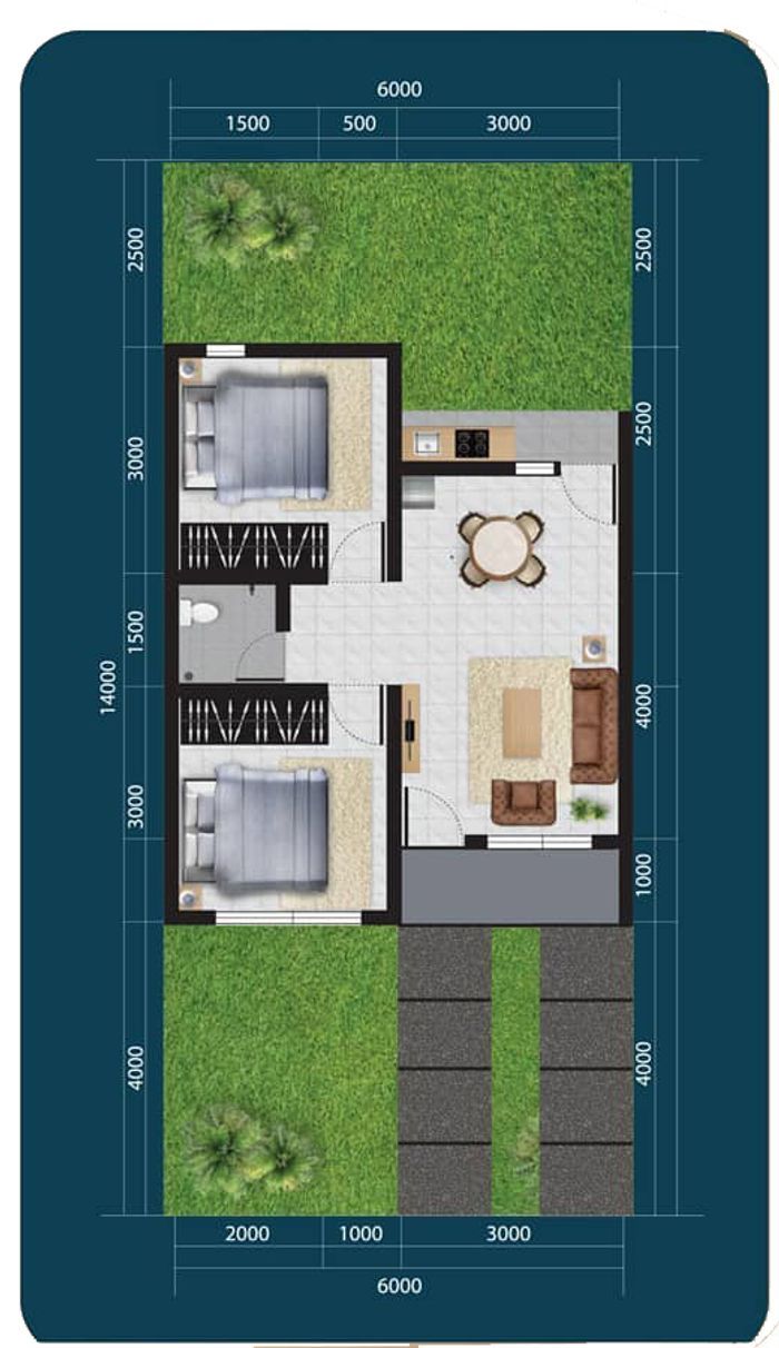 foto denah rumah tipe 36/84 perumahan PERUMAHAN RIVERA RESIDENCE CLUSTER RIO