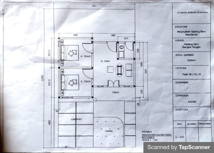 foto denah rumah tipe 36/91 perumahan GADING BARU RESIDENCE