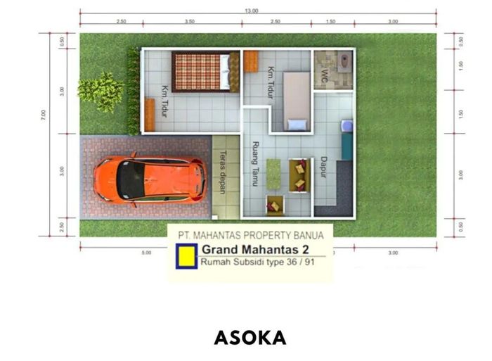 foto denah rumah tipe Asoka 1 (91 M2) perumahan GRAND MAHANTAS 2