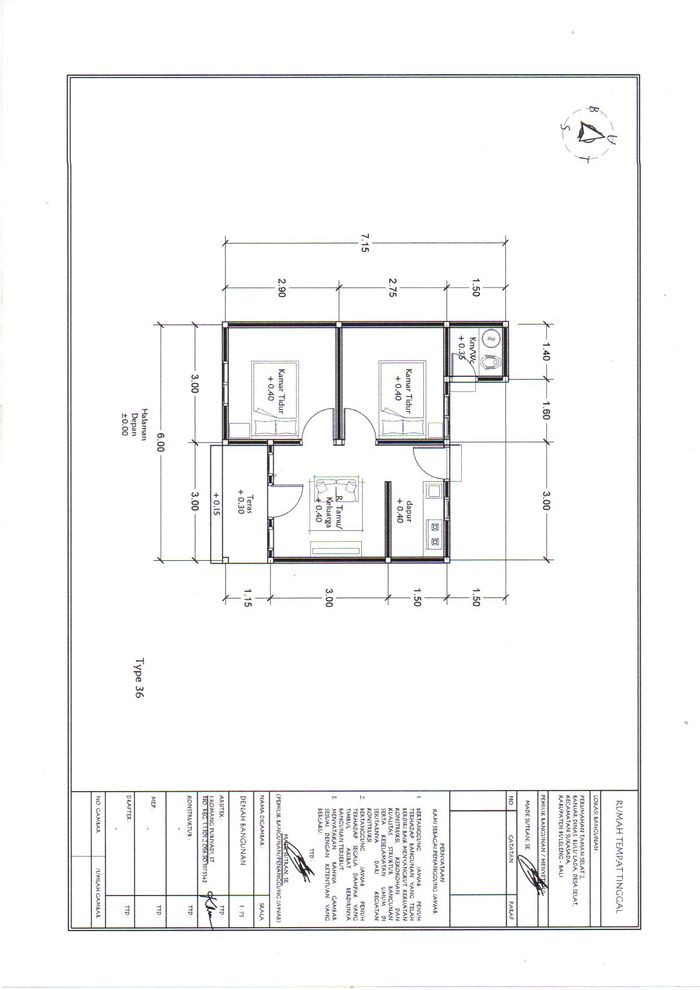 foto denah rumah tipe 36/80M2 perumahan Perumahan Taman Selat Tahap 2