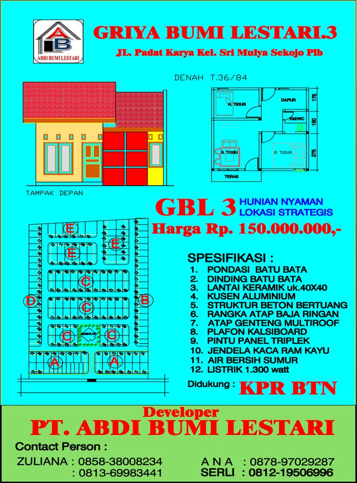 foto denah rumah tipe 36 SUBSIDI perumahan GRIYA BUMI LESTARI 3