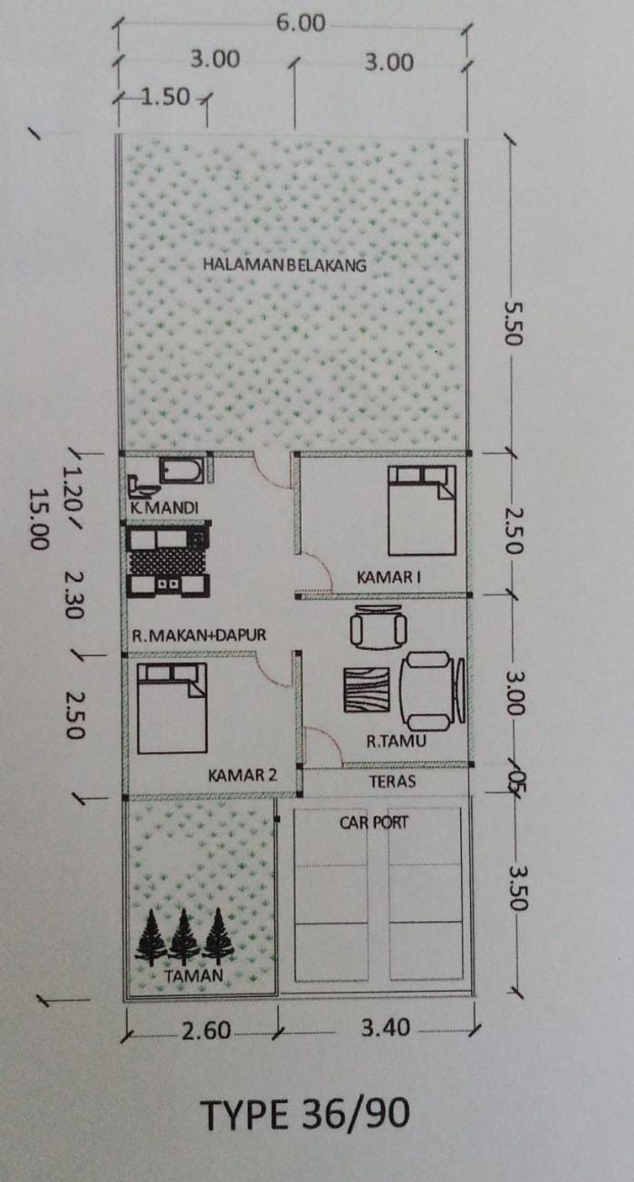 foto denah rumah tipe 36 perumahan Ifolia